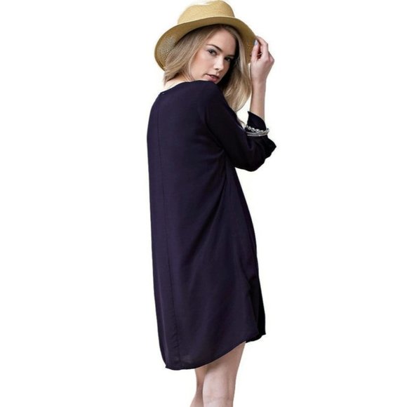 Kori America Floral Embroidered Shift Dress, Navy - Picture 5 of 5